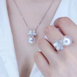 Juego de Accesorios de Perlas para Manualidades en Plata S925, Cuentas de 8-10 mm, Anillo Triangular Explosivo, Colgante y Broche para Oreja, Joyería Fina para Fiesta - Product Image 1