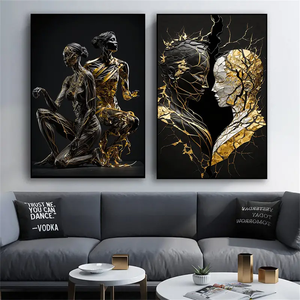 Póster de lienzo de arte moderno al por mayor e impresión abstracta línea dorada póster de mujer negra <span class=keywords><strong>cuadro</strong></span> de Arte de pared para la decoración del hogar de la sala de estar - Product Image 3