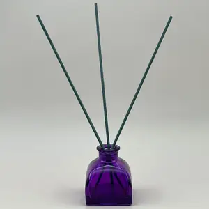 New Trend Mini 60 Ml Square Purple Home Decoration Aroma Glass Reed Diffuser Bottle With Cork Stopper