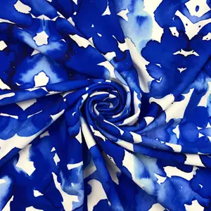 Blauw En Wit Dubbele Kleuren Groothandel 210gsm Hoge Elastische Full Dull Gebreide Bloemen Gedrukt Stof Voor Vrouwen Jurk