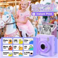 Mini appareil photo instantané pour enfants avec zoom optique et flash intégré, appareil photo numérique HD 1080P pour enfants avec carte MicroSD