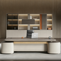 Bureau de direction moderne incurvé de luxe avec tiroir à serrure à code, bureau exécutif en forme de L