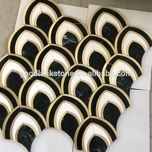 Mosaico de Mármol Pulido en Forma de Escama de Pez GGL, Incrustaciones de Mosaico de Latón Cortado con Chorro de Agua - Product Image 6