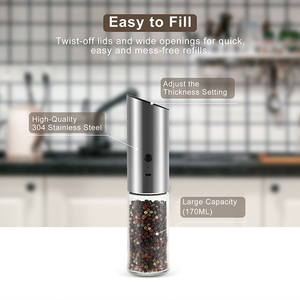 Wholesale USB Rechargeable Gravity <b>Pepper</b> and Salt Set with Adjustable Coarseness & LED Light - Product Image 4
