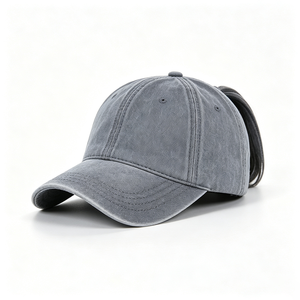 Gorra de béisbol deportiva de algodón lavado con orificio para cola de caballo y moño alto, ajustable, vintage, desgastada, unisex, al por mayor - Product Image 6