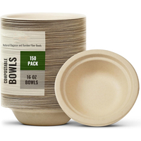 Bol en bagasse de canne à sucre biodégradable de 16 oz, taille personnalisée, avec couvercle transparent, réutilisable et recyclable, pour collations et biscuits