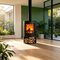 Poêle à bois d'intérieur à haute efficacité (86 %), écologique, pour le chauffage avec alimentation en air secondaire