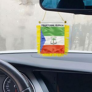 Bandera de satén personalizada de Guinea Ecuatorial, impresa digitalmente, mini bandera para coche con borlas amarillas, hecha de poliéster plástico - Product Image 3