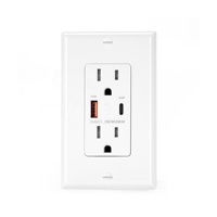Chargeur mural USB-C PD20W, prise murale 15A double, résistante aux manipulations, avec port de type A pour la charge rapide des appareils électroniques