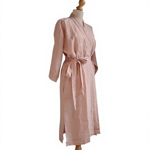 Robe en lin orange belle Kimono peignoir Kimono tenue décontracté longue Robe robe dames vêtements de nuit - Product Image 2
