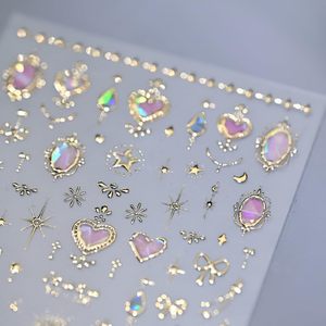 ملصقات أظافر بتصميم قلب وردي ونجمة ذهبية وقوس أورورا ثلاثية الأبعاد بتصميم خاص لعيد الحب - Product Image 6