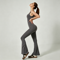 Combinaison de sport pour femme avec logo personnalisé, col carré, jambes évasées, dos ouvert, pour yoga, pilates et gym