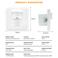 Interrupteur de détecteur de mouvement infrarouge PIR automatique intelligent Applique murale LED AC220V-240V détecteur de corps humain réglable de type 86
