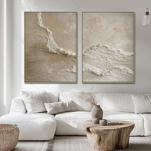 Alta calidad decoración del hogar yeso hecho a mano moderno océano ola playa paisaje pintura al óleo 3D textura pared arte pintura - Product Image 4