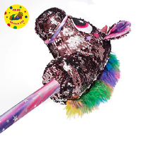 Bâton de jeu en peluche tête de cheval à paillettes brillantes, mignon et portable, idéal pour les enfants et cadeau de vacances parfait