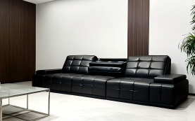 Sofá Seccional Moderno de Cuero PU Negro con Brazos Acolchados de Diseño Acolchado para Sala de Estar - Product Image 2