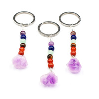 Porte-clés irrégulier en cristal de pierre naturelle améthyste sept couleurs, spécimen minéral brut poli, pour téléphones et sacs
