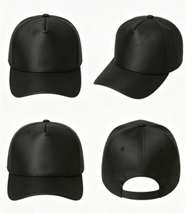 Casquette de baseball en cuir PU noir, unie, réglable, à visière incurvée, 6 panneaux, pour hommes et femmes - Product Image 4