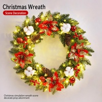 Guirlande de Noël artificielle avec lumières LED pré-éclairées, bord blanc, pommes de pin givrées, boules de coton, guirlande de porte, vente en gros