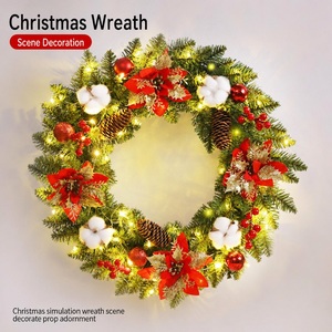 Guirlande de Noël artificielle avec lumières LED pré-éclairées, bord blanc, pommes de pin givrées, boules de coton, guirlande de porte, vente en gros - Product Image 2