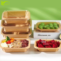 Boîte à sandwich rectangulaire octogonale en papier 1450ml 1500ml avec couvercle transparent en PET pour salades, pâtes et plats à emporter