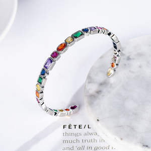 سوار بالمينا ملون متعدد الأشكال هندسي مربع ألوان قوس قزح الحصان للنساء سوار الموضة - Product Image 6