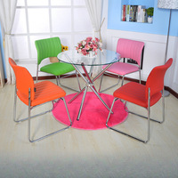 Table de salle à manger ronde moderne réglable en verre trempé transparent 80*75cm avec pieds en acier inoxydable pour usage hôtelier (vente en gros)