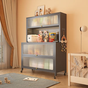 Organisateur de cuisine sur pied avec portes en verre cannelé et panneau perforé, idéal pour les aliments, les articles pour bébés, les petits appareils électroménagers, les fournitures d'usine - Product Image 1