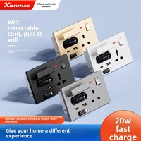 Enchufe Inteligente con Puerto USB C de Carga Rápida PD de 20 W para el Hogar, Cable Retráctil, Enchufe Universal Tipo C para Carga de Teléfonos Móviles, Enchufe de Panel para PC