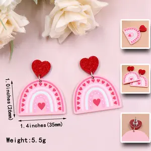 Valentinstagsgeschenk Regenbogenherzförmige Ohrringe für Damen funkelnde rosa Acryl-Ohrringe Schmuck