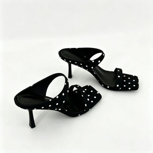 Mules Elegantes con Estampado de Puntos, Punta Cuadrada, Tacón de Aguja, Dos Tiras Finas, Tacones Altos para Mujer, Combinan con Falda, Sandalias de Verano 2026 - Product Image 3