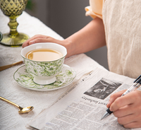Vaisselle en céramique verte olive de luxe vintage française, bol rond ovale créatif en porcelaine, assiette, plat, tasse à café, théière pour la maison