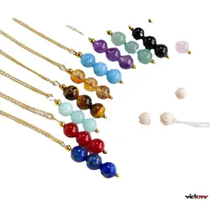 Vente de perles de cristal naturel chaîne pendentif agate de style japonais et coréen rond collier à faire soi-même bijoux en gros