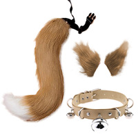 Yihaoyi Ensemble 3 pièces pour enfants en fausse fourrure : Collier ras-du-cou réglable, Queue de renard, Bandeau oreilles et Épingle à cheveux pour Costume de Cosplay d'Halloween