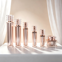 Ensemble de flacons de soin de la peau en acrylique or rose de luxe avec bouchon couronne, contenants vides pour tonique, lotion, sérum, crème pour le visage, crème pour les yeux