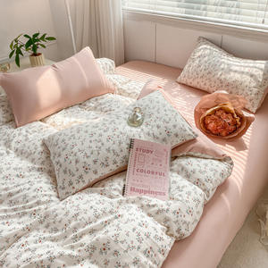 Parure de lit 4 pièces en coton lavé imprimé floral frais, style drap-<span class=keywords><strong>housse</strong></span>, double couche de fil - Product Image 5