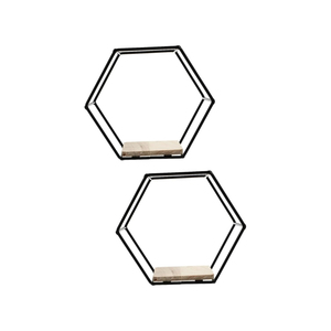 Set of 3 Hexagonal <b>Floating</b> <b>Wall</b> Mounted Metal <b>Shelves</b> Modern Partition Storage in Black for Garage and Living Room Jewelry Use - Product Image 1