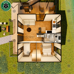 Casa Prefabricada de Dos Pisos con Estructura de Acero Ligero para Sitios Turísticos, Casa Modular con Paneles de Pared con Aspecto de Madera y Escaleras con Barandilla Metálica - Product Image 6