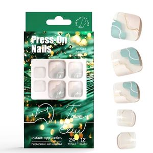Bouts d'ongles d'orteils courts avec logo personnalisé designs de salon élégants ongles de pieds clairs de printemps ciel nuage <span class=keywords><strong>vert</strong></span> ombré couleur presse sur les ongles pour les orteils - Product Image 6