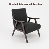 Fauteuil en bois de caoutchouc brossé avec assise et dossier rembourrés, emballage KD