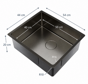 Évier de cuisine gris foncé 54x44cm à cuve unique avec bassin intérieur 50x40cm et coins R16 <span class=keywords><strong>pour</strong></span> projets modernes de villas et hôtels - Fournisseur OEM ODM - Product Image 2