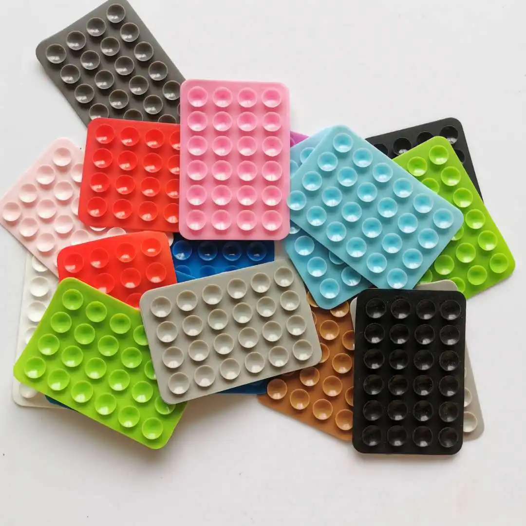 Silicone Holders 6pcs Mini Suction Cup Mat Anti-Slip Single- Sided Mat Mobile Phone Holder with Adhesive and 24 Suckers