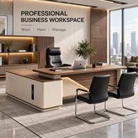 Bureau de direction en forme de L haut de gamme, moderne, en bois, pour PDG, table de patron, mobilier de bureau administratif avec LED