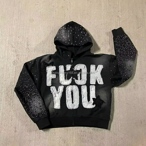 <strong>Guangzhou</strong> Shangshang 500gsm Heavyweight Custom Design Boxy Fit Oversized Rhinestone Stone Washed Distressed Embroidery Hoodie - Product Image 3