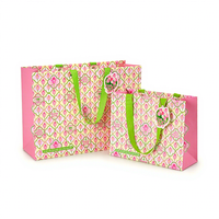 Bolsa de Regalo de Cartón Rosa Tulipán Original para Cumpleaños o San Valentín, Versión Horizontal Grande, con Asa de Listón