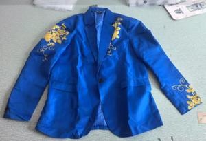 Veste <span class=keywords><strong>de</strong></span> costume classique dorée gaufrée pour homme, simple boutonnage, nouvelle collection printemps-été, décontractée, pour dîner, blazer d'extérieur - Product Image 5