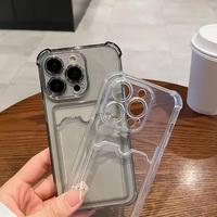 Coque de protection antichoc transparente avec fente pour carte d'identité et carte bancaire pour iPhone 17 16 15 14 13 12 11 Pro Xs Max Mini 16e X XR en silicone