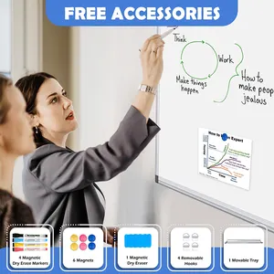 Double Size Writing Magnetic White Board Aluminium Frame Hanging Whiteboard 24" X 18" Dry Erase White Board For Wall
