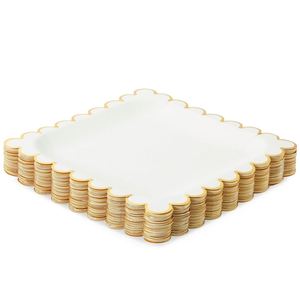 Assiettes en carton jetables carrées à bords festonnés 9 pouces, motif feuille d'aluminium blanc et or, carton blanc 350 g/m², approuvé par la FDA, fournitures de fête - Product Image 5