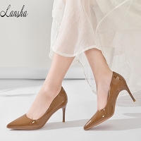 Soldes Exceptionnelles : Escarpins d'été décontractés pour femme, en cuir verni brillant, à bout fermé et pointu, talons aiguilles, couleurs acidulées